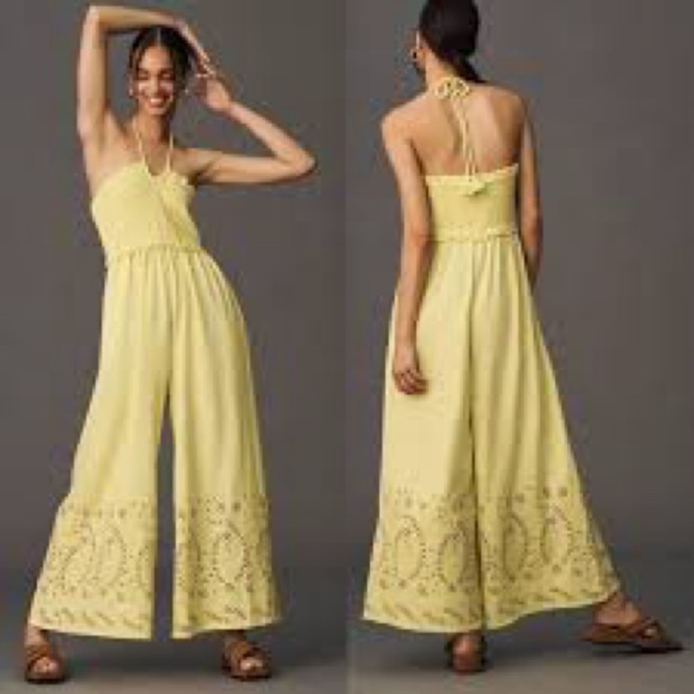 Anthropologie Light Yellow Halter Jumpsuit